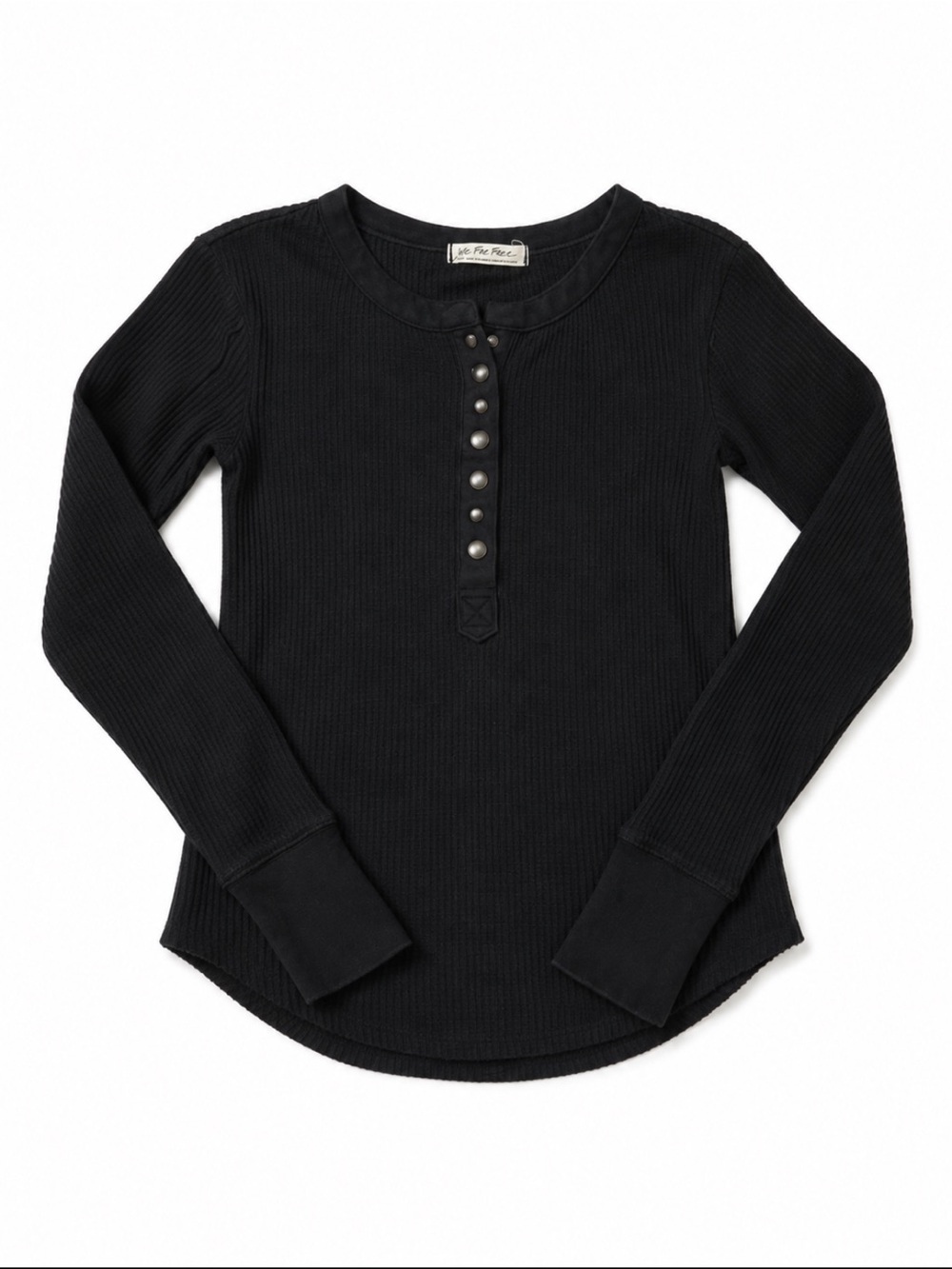 Free People We The Free Black Ribbed Henley Long Sleeve Top Small